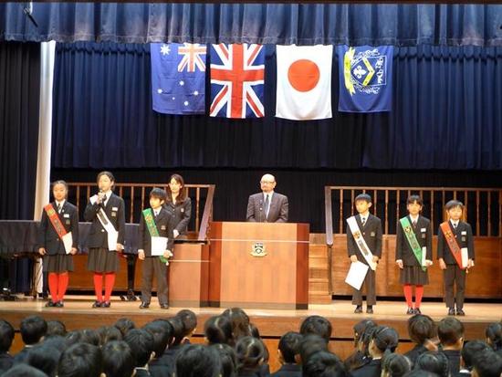 前期級長・副級長・ハウスリーダー任命式,1年生を迎える会